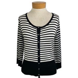 White House Black Market Sz S Black and White, Cardigan Silver Snap